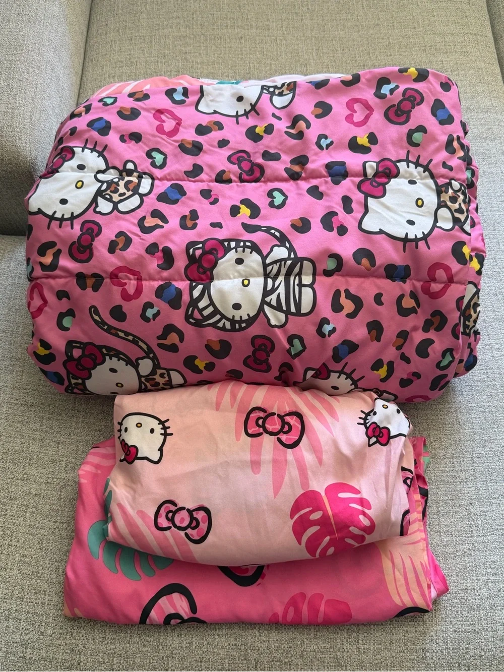Hello Kitty Pink Tropical Leaf & Leopard Accent Kids Bedding